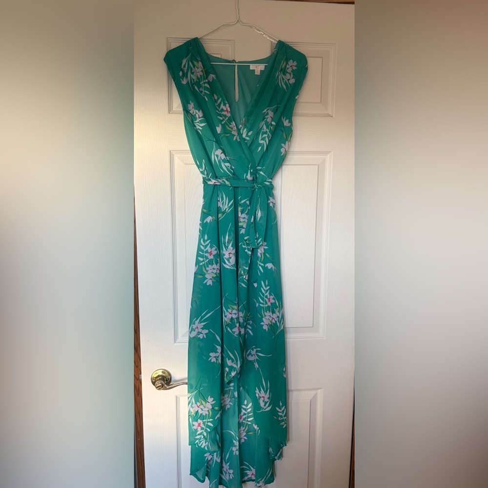 Floral Green Wrap Dress